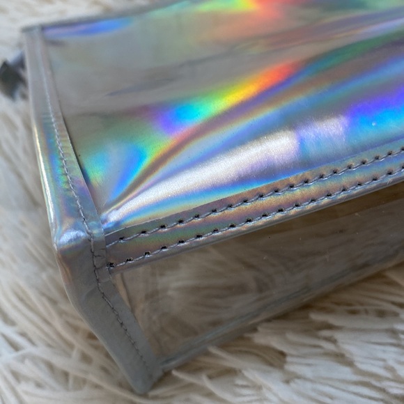 PINK Clear Zip Pouch 💗 Iridescent Silver & White - Picture 10 of 10